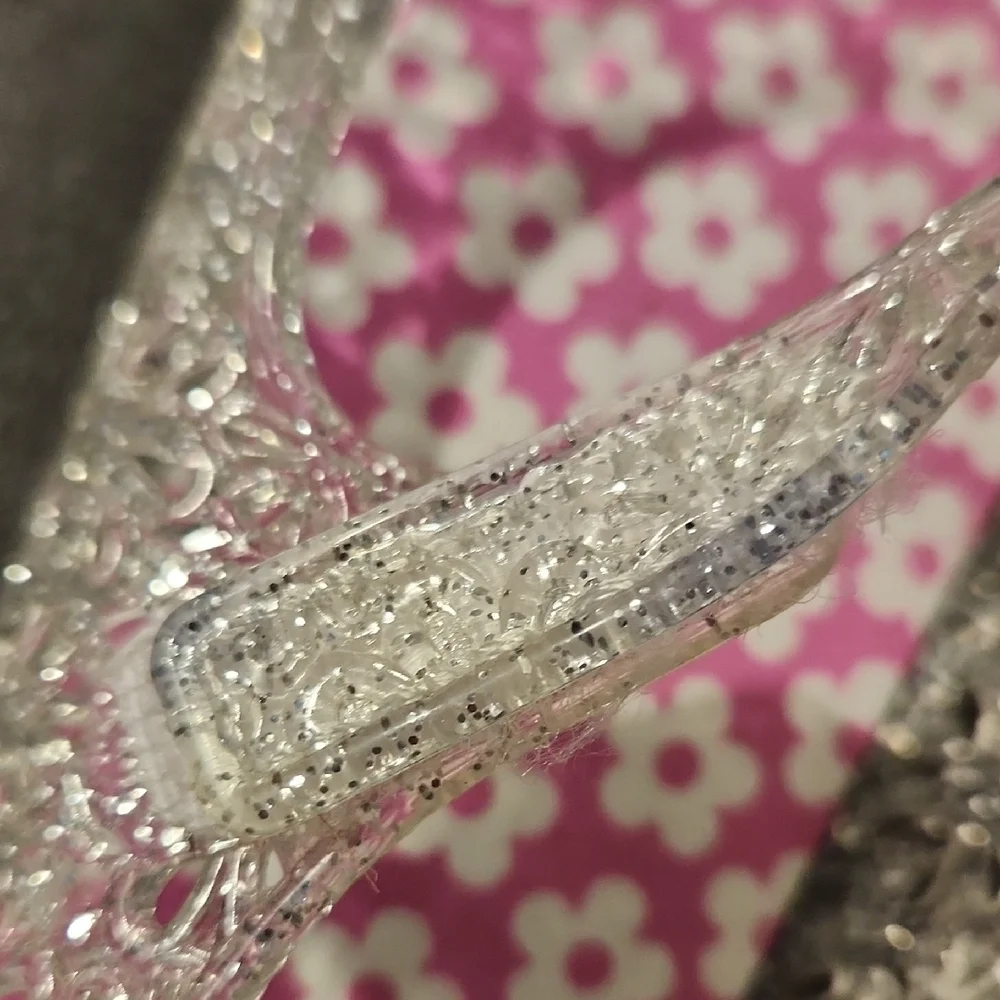 White and Pink Glitter Sandals with Textured Soles